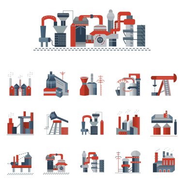 Industrial factories flat color vector icons clipart