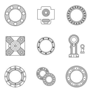Set of bearings flat line vector icons