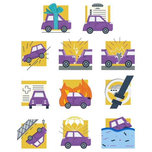 Auto insurance colored flat vector icons — Διανυσματικό Αρχείο