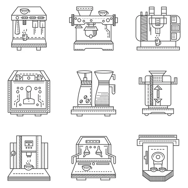 Máquinas de café profesional línea plana vector iconos — Archivo Imágenes Vectoriales