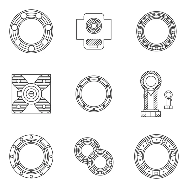 Set of bearings flat line vector icons — 图库矢量图片
