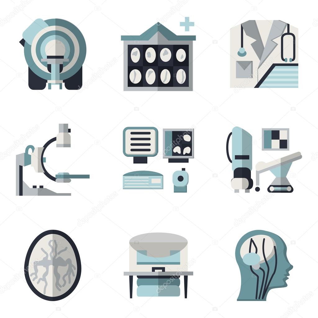 Flat color vector icons for CT scan. MRI