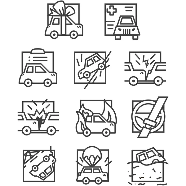 Simple line vector icons for car insurance — Stockový vektor