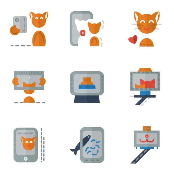 Flat color simple vector icons for selfie — 스톡 벡터