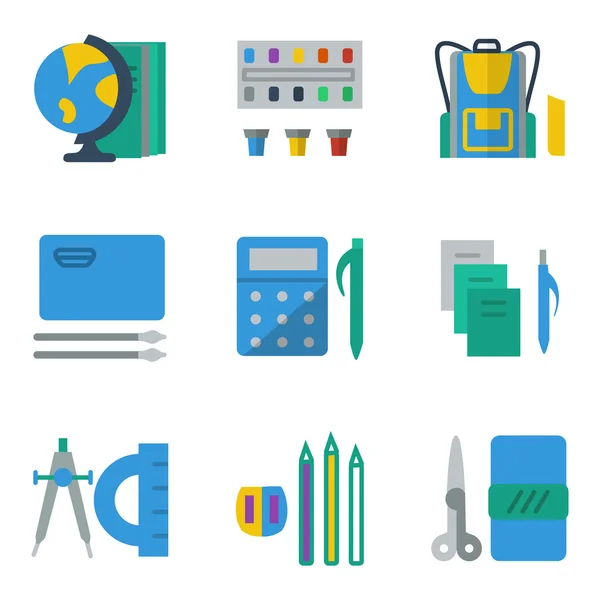School accessories colored simple vector icons — Stockový vektor