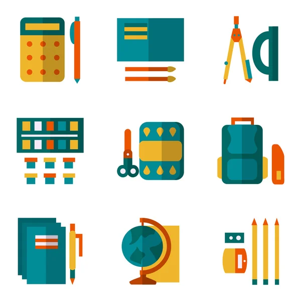 Simple color vector icons set for school supplies — Stock Vector