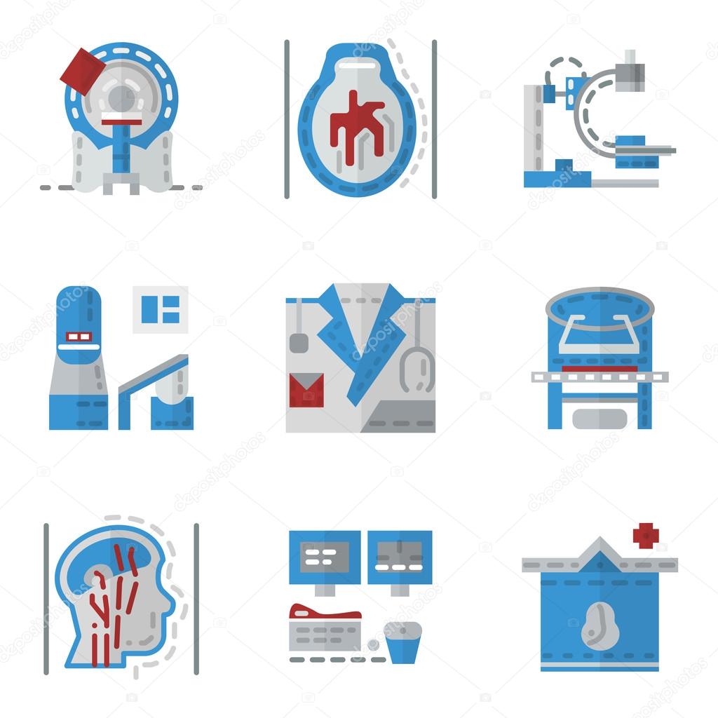 Simple flat color vector icons for MRI