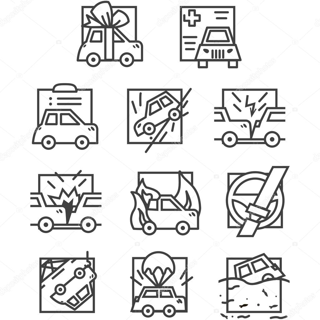 Simple line vector icons for car insurance