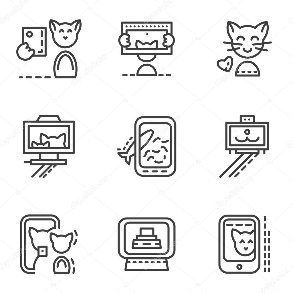 Simple line vector icons for selfie