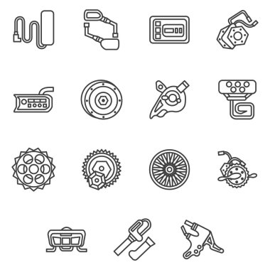 Simple line vector icons for e-bike parts