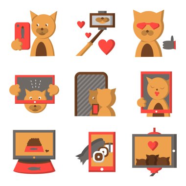 Stylish color vector icons for selfie lifestyle