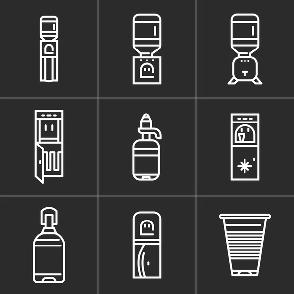 White simple line vector icons for water coolers — Stockový vektor