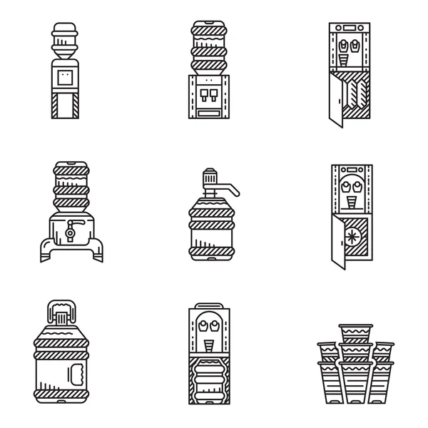 Conjunto de iconos de vectores de línea negra refrigerador de agua — Archivo Imágenes Vectoriales