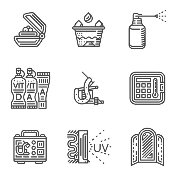 Tatuaje procedimiento línea vector iconos — Archivo Imágenes Vectoriales