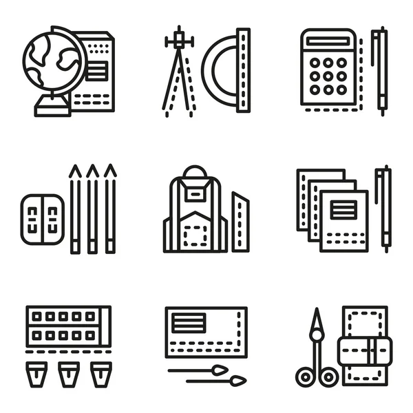 Accesorios de la escuela línea plana vector iconos — Archivo Imágenes Vectoriales