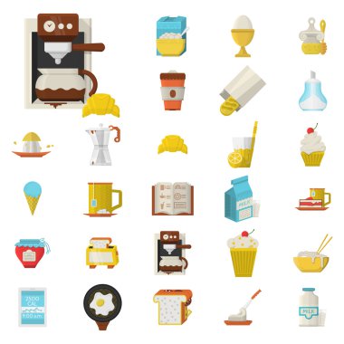 Kahvaltı düz renk vektör Icons set