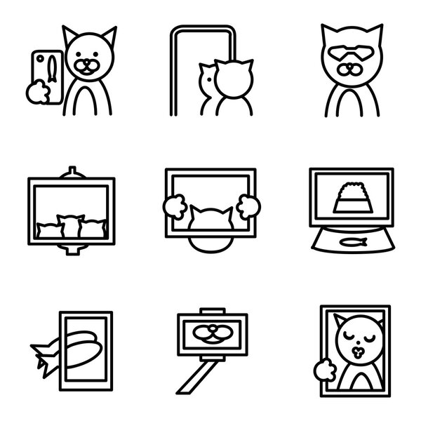 Selfie elements line vector icons