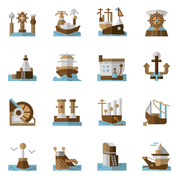 Maritime flat color vector icons — Stock Vector
