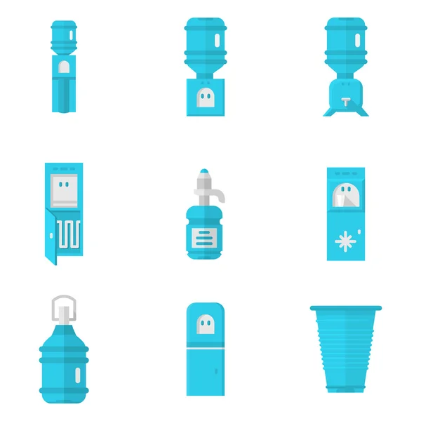 Blue water coolers flat vector icons set — Stock Vector