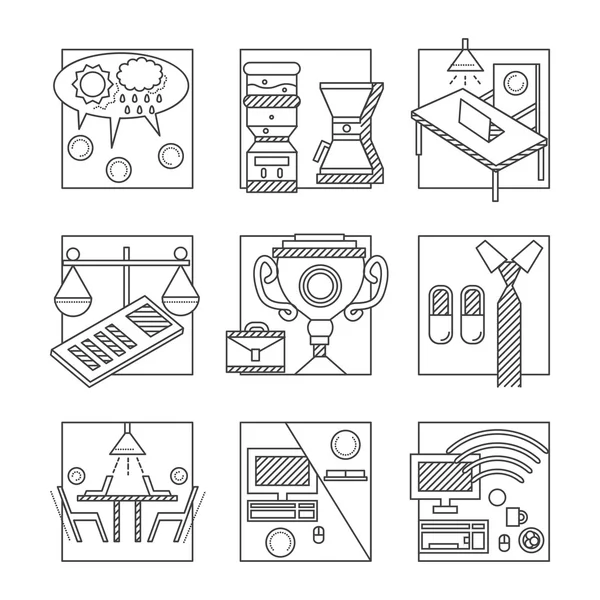 Coworking negro línea vector iconos conjunto — Vector de stock