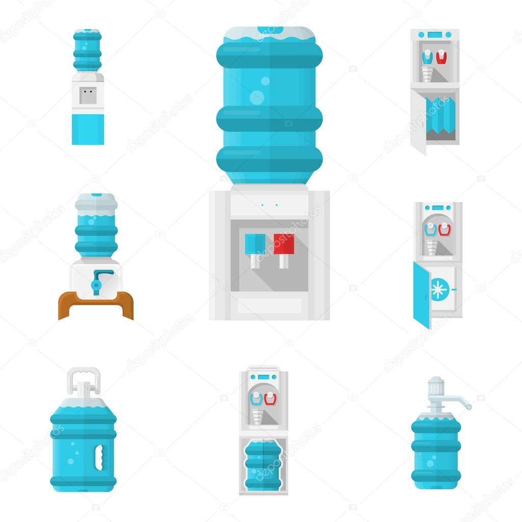 Water coolers flat color vector icons set