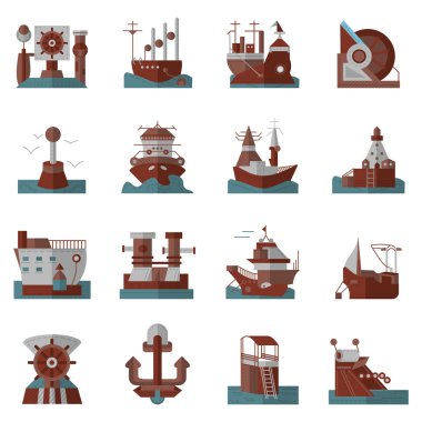 Nautical flat color vector icons