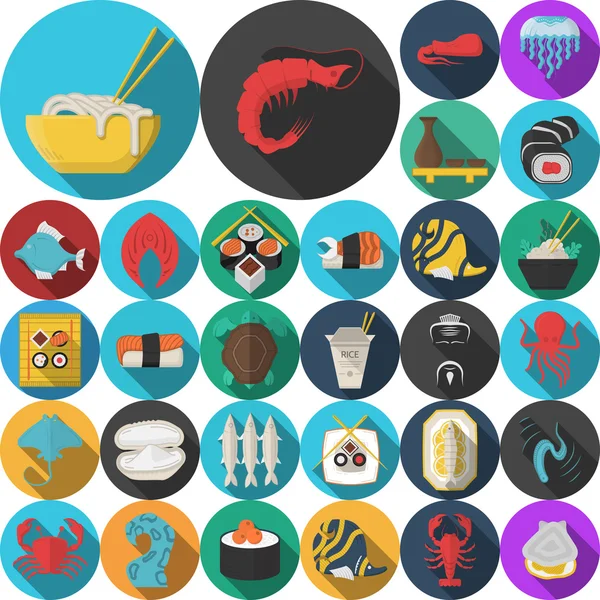 Asian menu flat round icons vector collection — Stock vektor