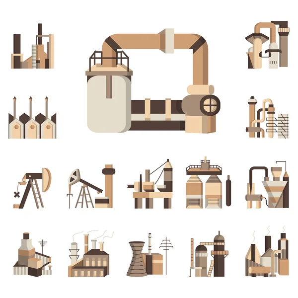 Industrial objects flat color vector icons — Stock Vector