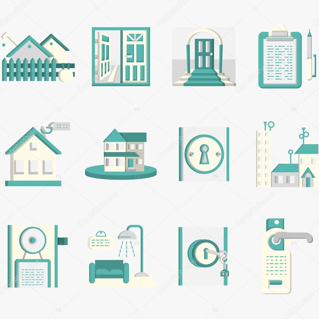Flat blue vector icons for housing rent