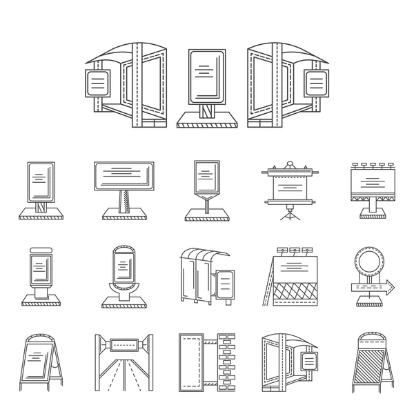 Iconos de vector de línea de publicidad al aire libre — Vector de stock