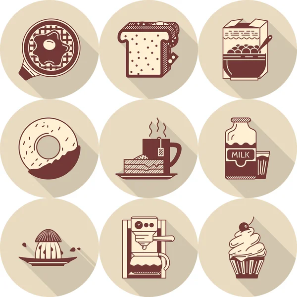 Matin petit déjeuner brun vecteur icônes ensemble — Image vectorielle