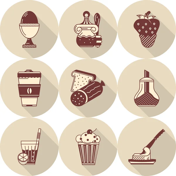 Iconos de vector redondos planos para una comida sabrosa — Vector de stock