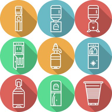 Items for water coolers colored vector icons
