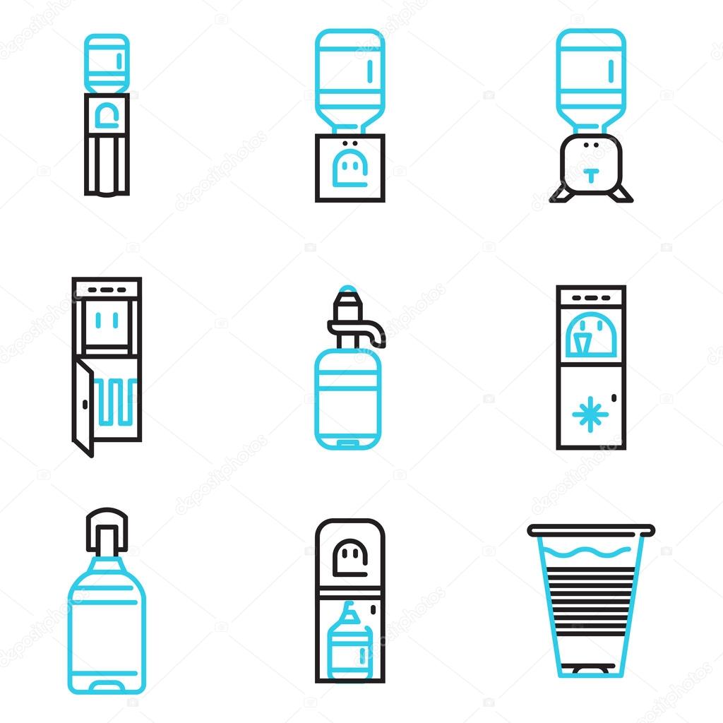 Water coolers simple line vector icons