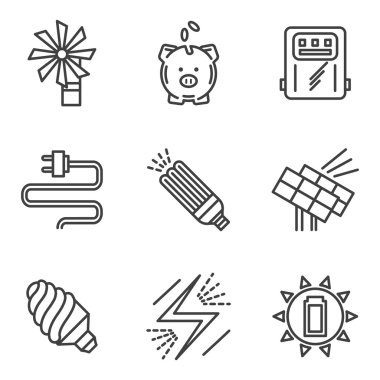 Saving energy simple vector icons set