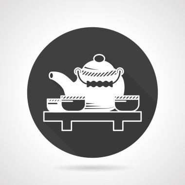 Tea ceremony black round vector icon