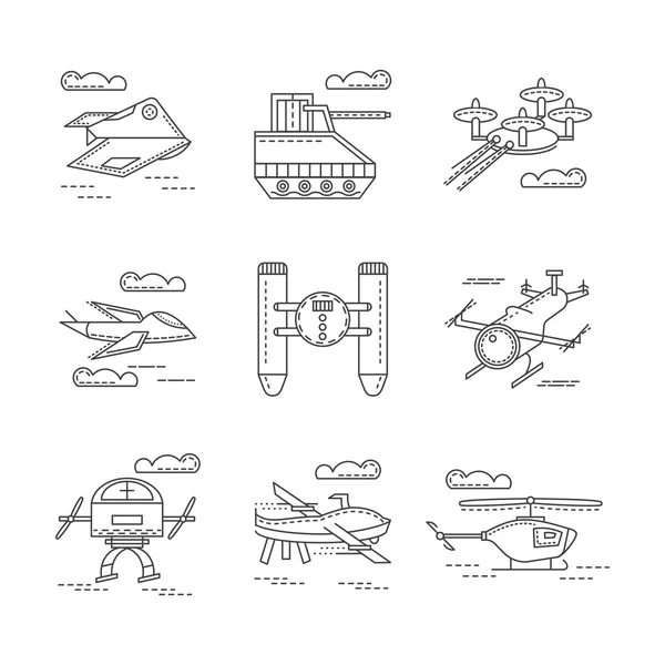 Iconos vectoriales abstractos para drones militares — Archivo Imágenes Vectoriales