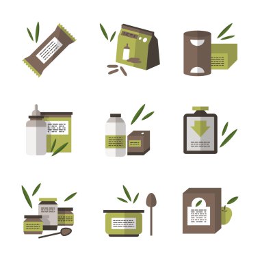 Organik gıda düz renkli vektör simgeleri