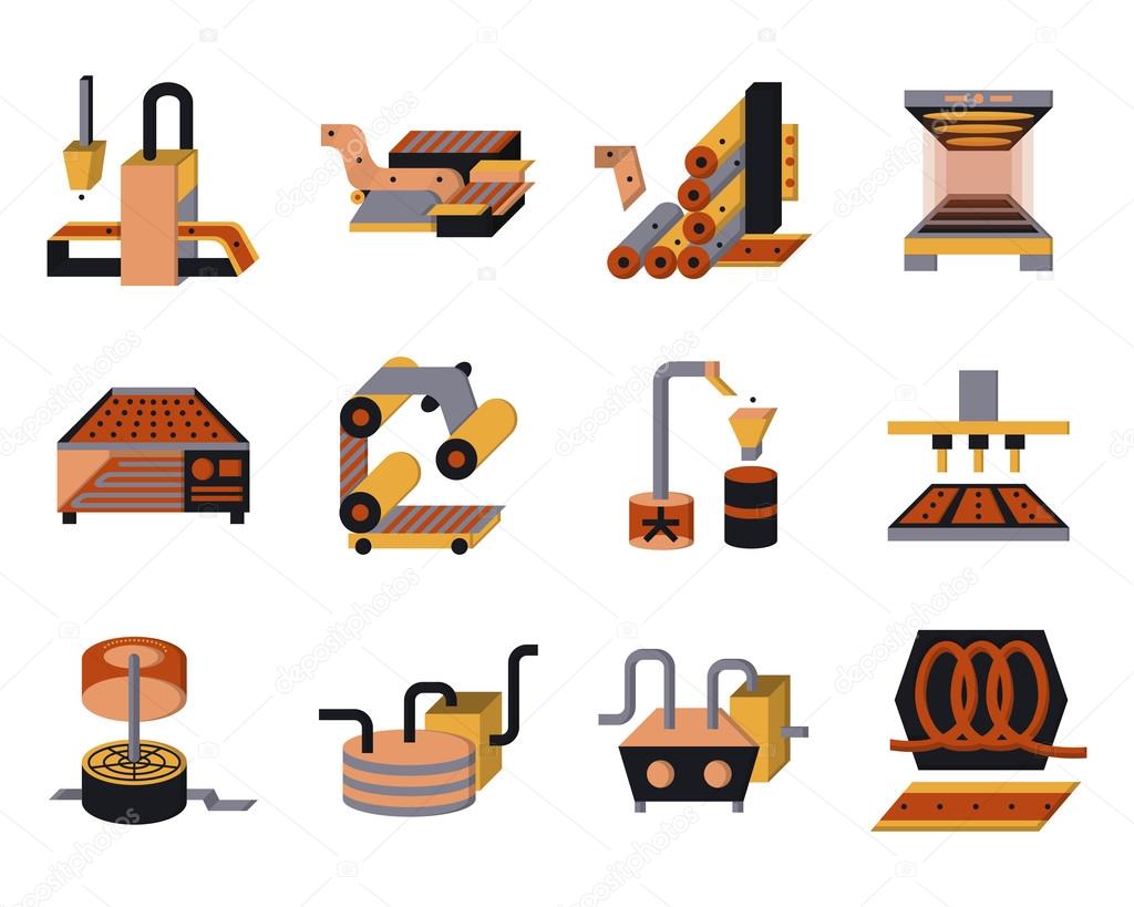 Flat color vector icons for food processing