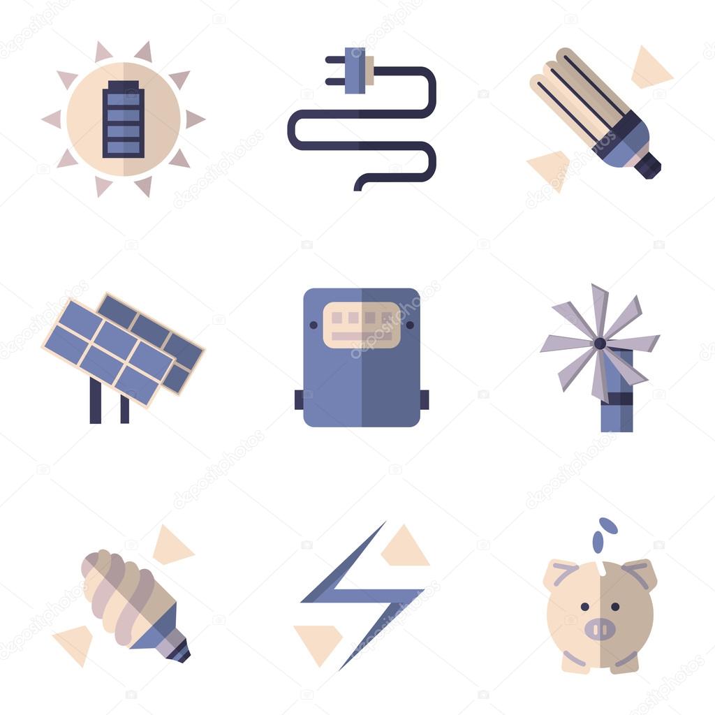 Flat color vector icons for energy savings