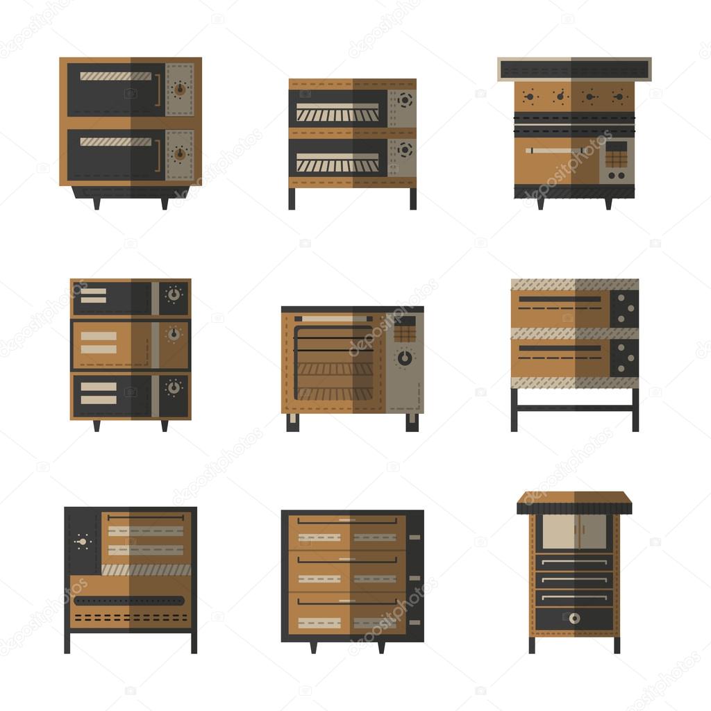Flat color vector icons for ovens and stoves
