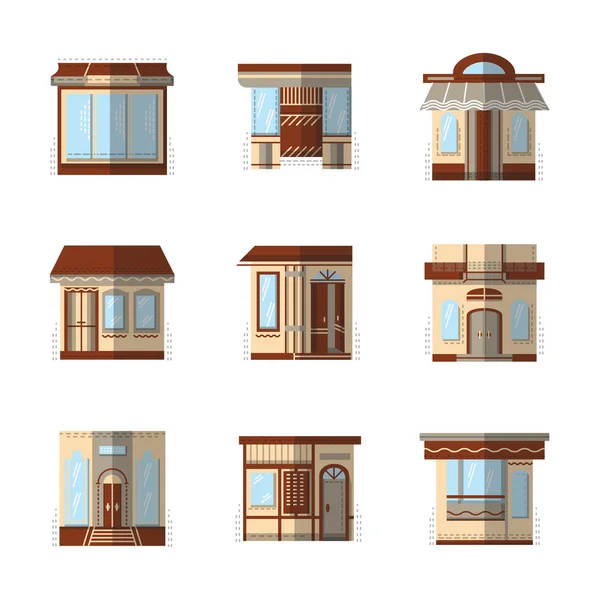 Storefronts iconos de vector de color plano — Vector de stock