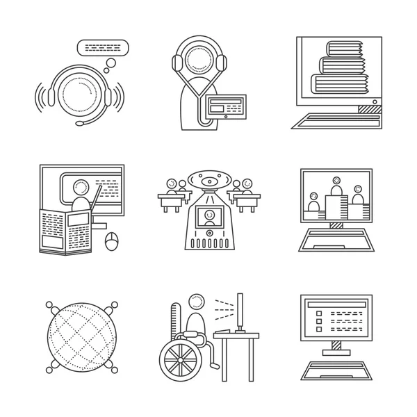 Distance education thin line vector icons — Stock Vector