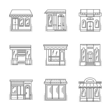 Store and shops line vector icons set