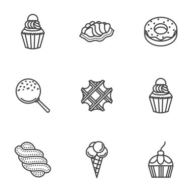 Sweet desserts line vector icons