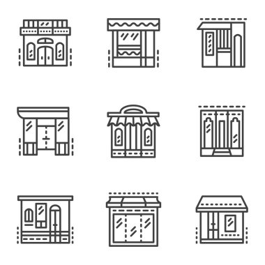 Storefronts line vector icons