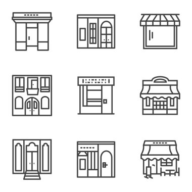 Building facade simple line vector icons
