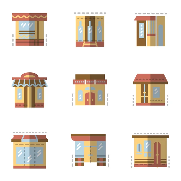Iconos de vector de color plano para la fachada del edificio — Vector de stock