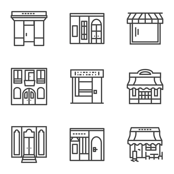 Building facade simple line vector icons