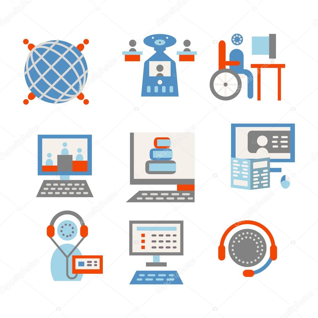 Colored vector icons for internet education